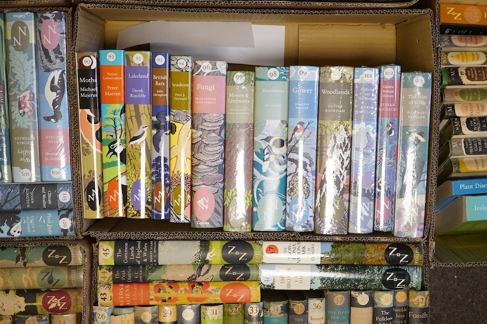 The New Naturalist series. 1-132, lacking 2, 9, 15, 20-21, 23-24, 41, 48, 54, 56, 64, 67, 69-71, 73-79, 82-85, 95 and 131, duplicates of numbers 6 and 111, (104).